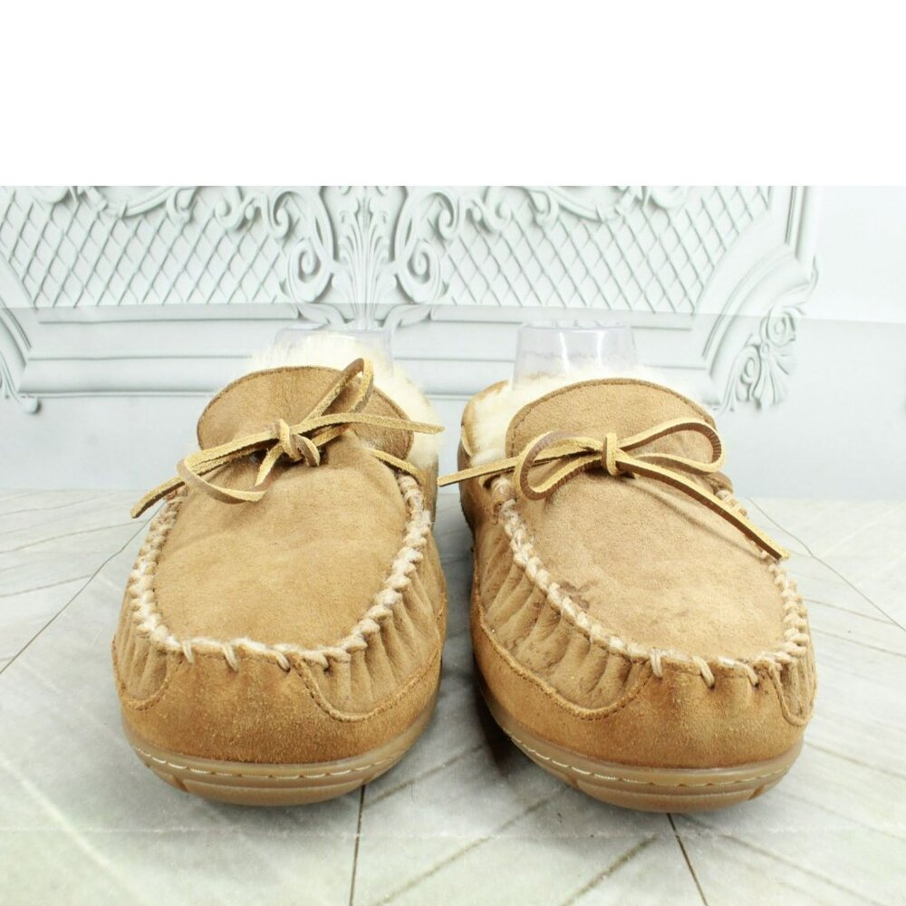 *LL Bean Brown Suede Wicked Good Shearling Moccasin Slippers 12.5 Inches - Picture 3 of 9